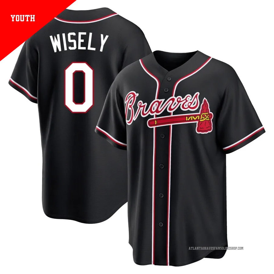 Atlanta Braves ＃0 Brett Wisely Youth Replica Fashion Out Jersey - Black