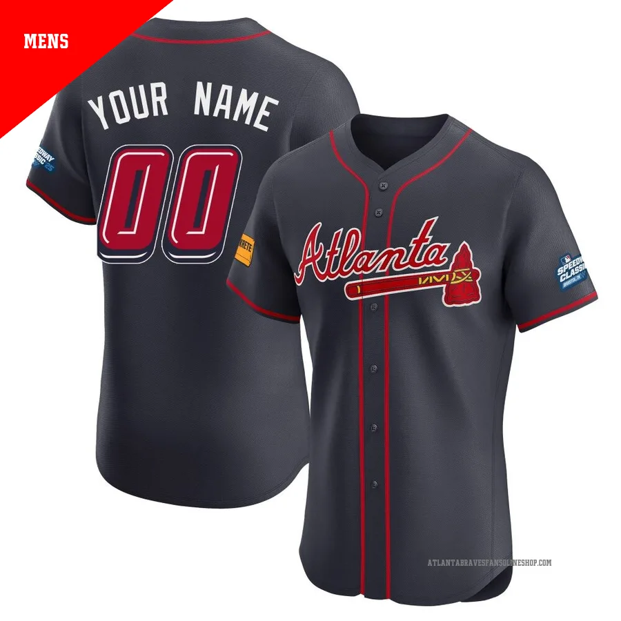 Atlanta Braves ＃00 Custom Men's Elite 2025 Speedway Classic Alternate Jersey - Navy