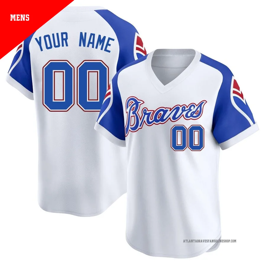 Atlanta Braves ＃00 Custom Men's Limited Throwback Cooperstown Collection Jersey - White