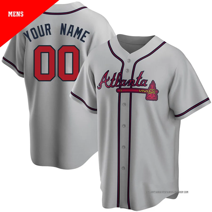Atlanta Braves ＃00 Custom Men's Replica Road Jersey - Gray