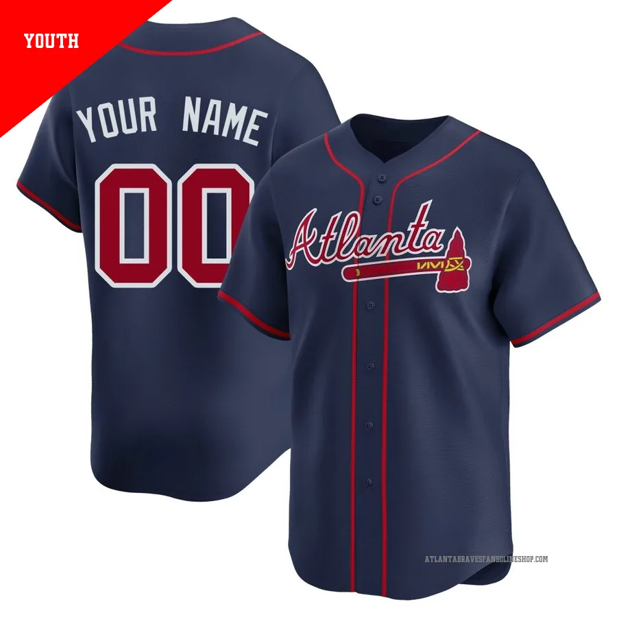 Atlanta Braves ＃00 Custom Youth Limited Alternate Jersey - Navy