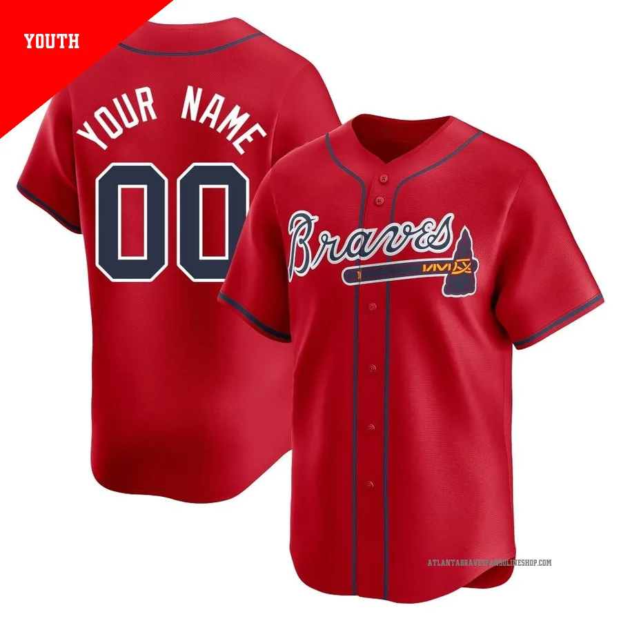 Atlanta Braves ＃00 Custom Youth Limited Alternate Jersey - Red