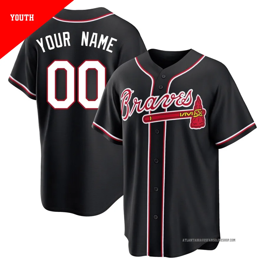 Atlanta Braves ＃00 Custom Youth Replica Fashion Out Jersey - Black