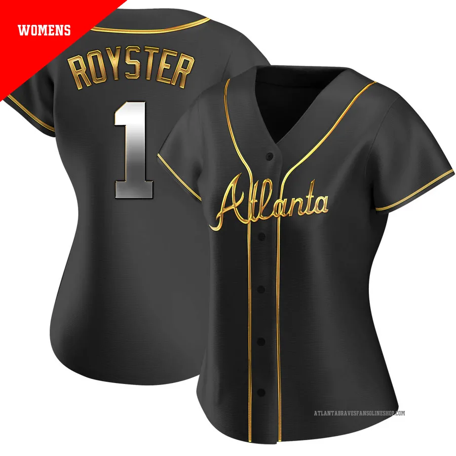 Atlanta Braves ＃1 Jerry Royster Women's Replica Black en Alternate Jersey - Gold