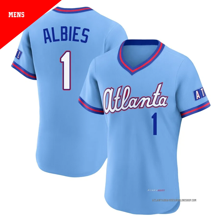 Atlanta Braves ＃1 Ozzie Albies Men's Authentic Powder 2026 City Connect Stadium Jersey - Blue