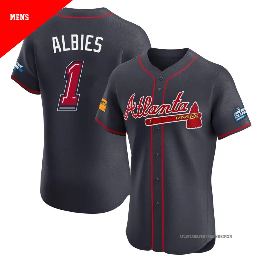 Atlanta Braves ＃1 Ozzie Albies Men's Elite 2025 Speedway Classic Alternate Jersey - Navy