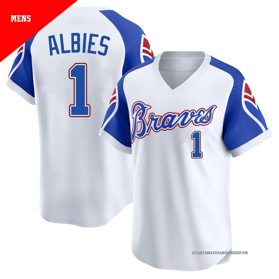 Atlanta Braves ＃1 Ozzie Albies Men's Limited Throwback Cooperstown Collection Jersey - White