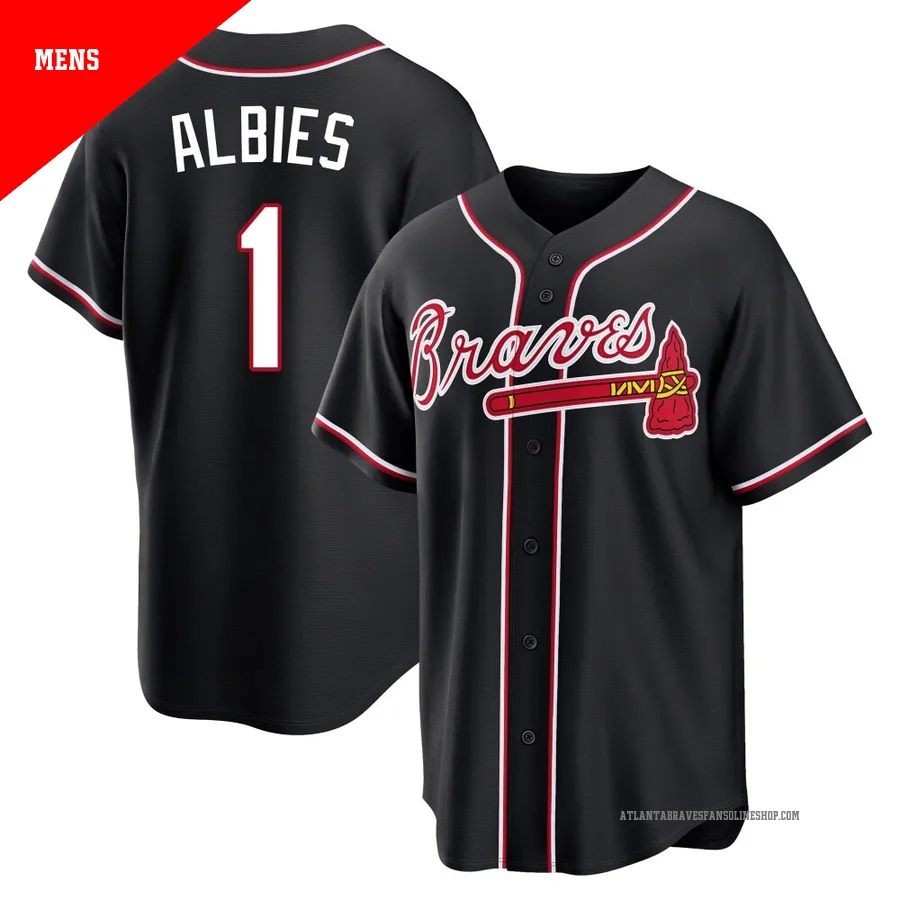 Atlanta Braves ＃1 Ozzie Albies Men's Replica Fashion Out Jersey - Black