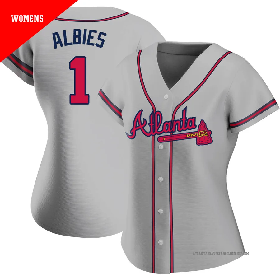 Atlanta Braves ＃1 Ozzie Albies Women's Authentic Road Jersey - Gray