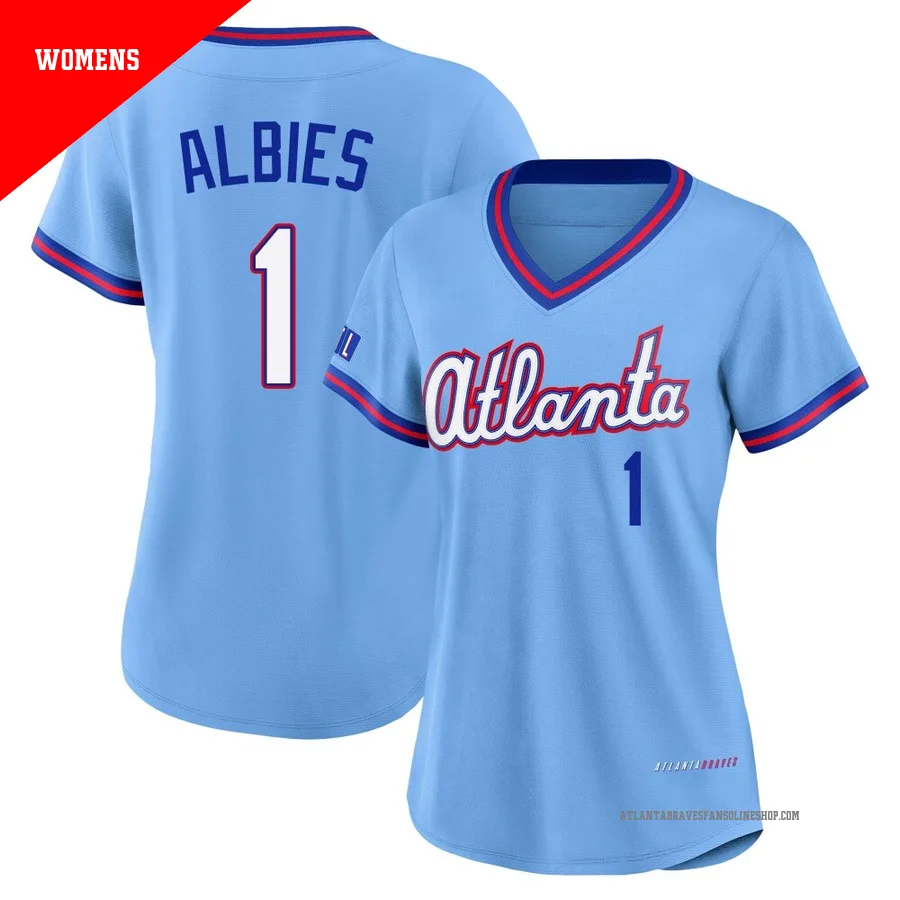 Atlanta Braves ＃1 Ozzie Albies Women's Limited Powder 2026 City Connect Stadium Jersey - Blue