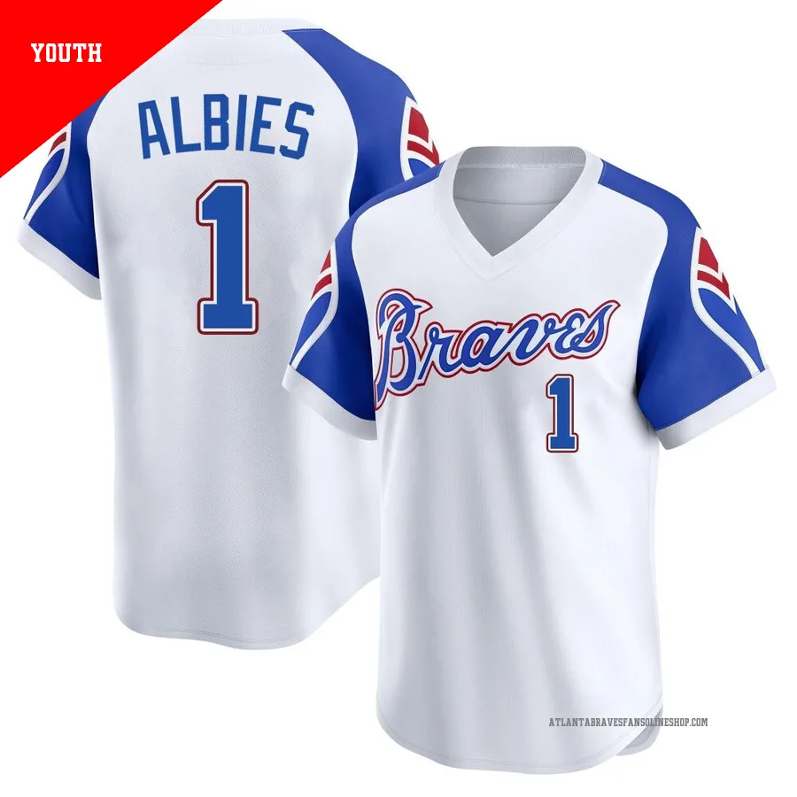 Atlanta Braves ＃1 Ozzie Albies Youth Limited Throwback Cooperstown Collection Jersey - White