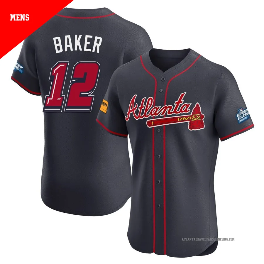 Atlanta Braves ＃12 Dusty Baker Men's Elite 2025 Speedway Classic Alternate Jersey - Navy