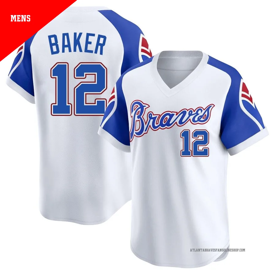 Atlanta Braves ＃12 Dusty Baker Men's Limited Throwback Cooperstown Collection Jersey - White
