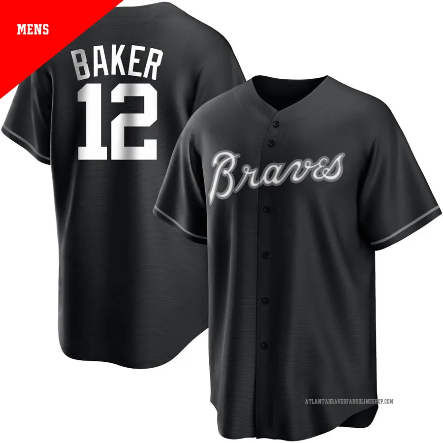 Atlanta Braves ＃12 Dusty Baker Men's Replica Jersey - Black/White