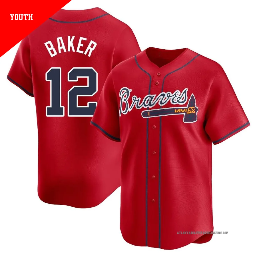 Atlanta Braves ＃12 Dusty Baker Youth Limited Alternate Jersey - Red
