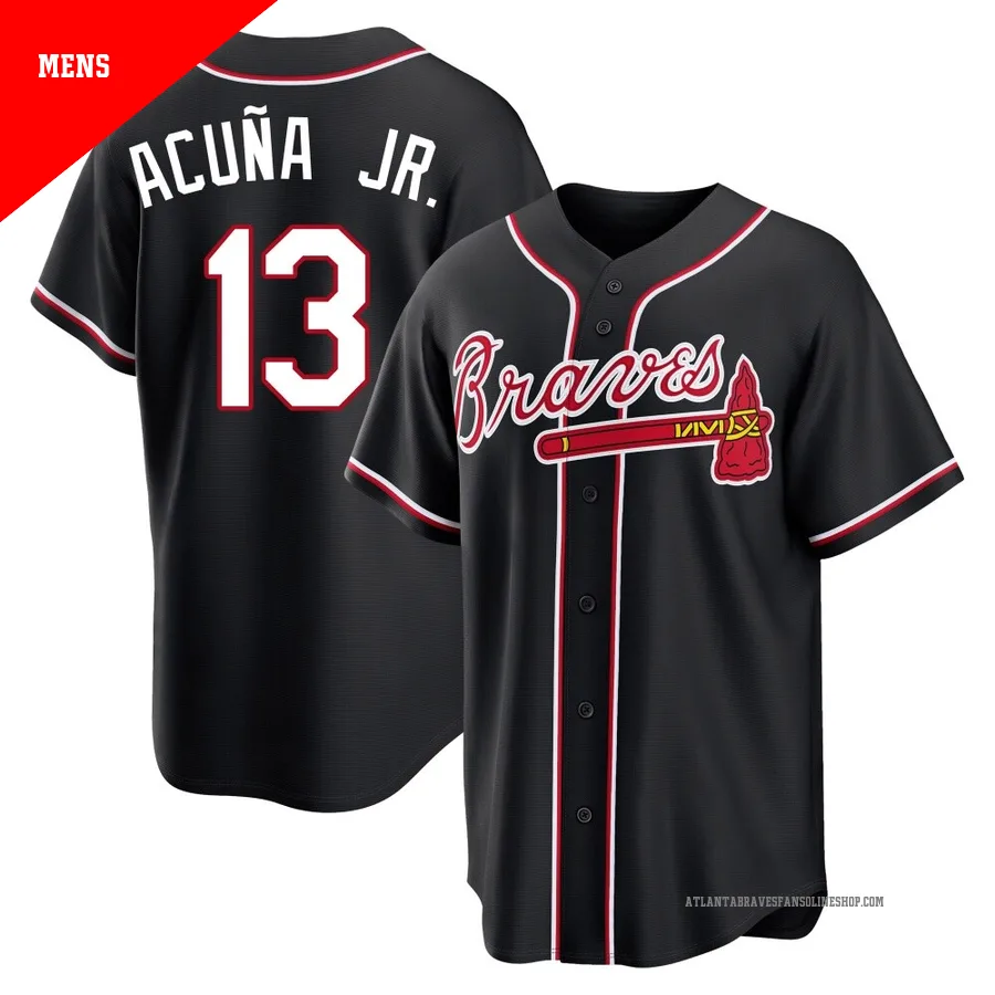 Atlanta Braves ＃13 Ronald Acuna Jr. Men's Replica Fashion Out Jersey - Black