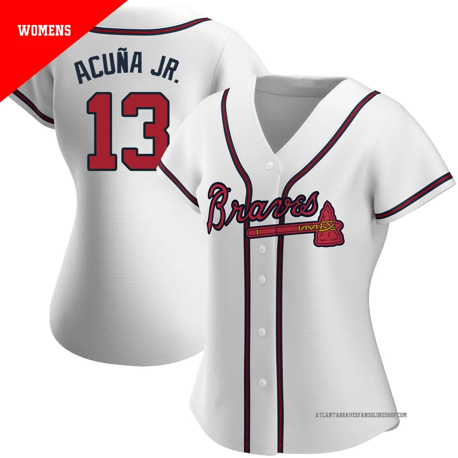 Atlanta Braves ＃13 Ronald Acuna Jr. Women's Authentic Home Jersey - White