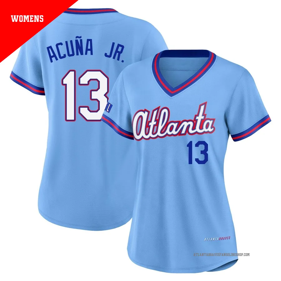 Atlanta Braves ＃13 Ronald Acuna Jr. Women's Limited Powder 2026 City Connect Stadium Jersey - Blue