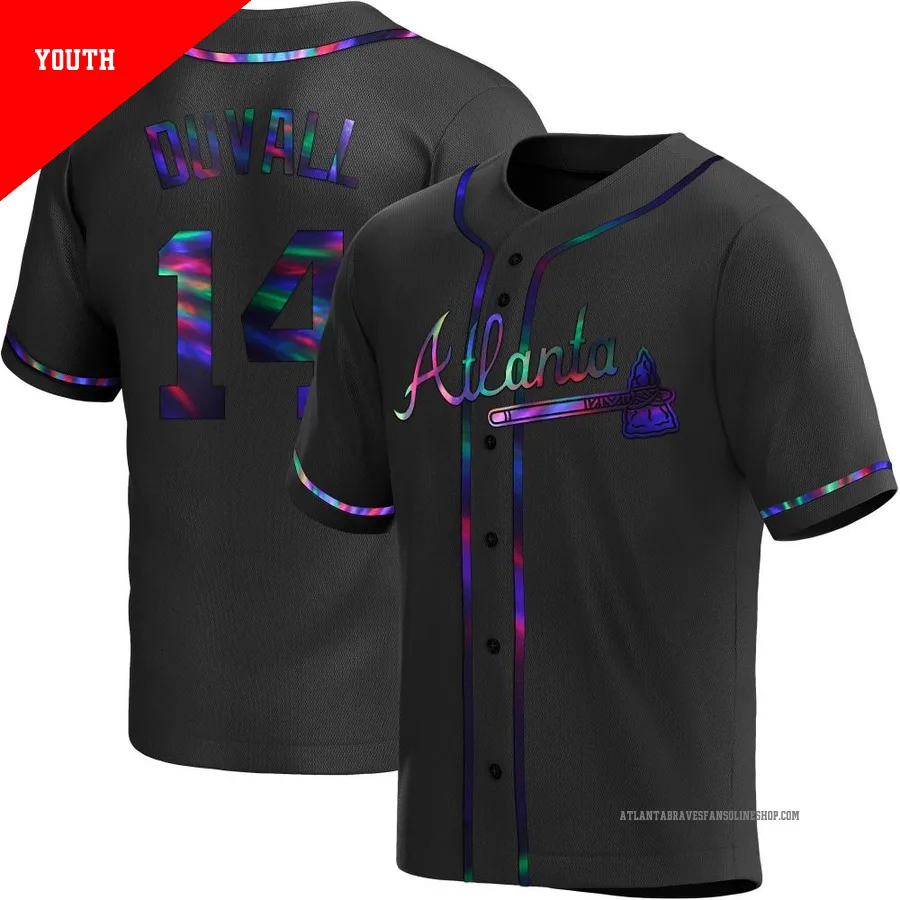 Atlanta Braves ＃14 Adam Duvall Youth Replica Holographic Alternate Jersey - Black
