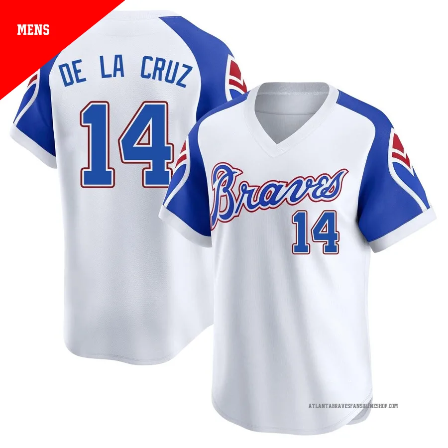 Atlanta Braves ＃14 Bryan De La Cruz Men's Limited Throwback Cooperstown Collection Jersey - White