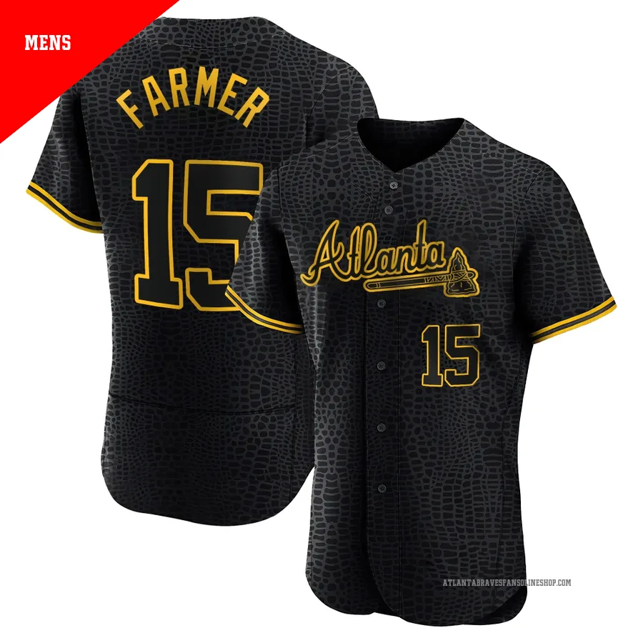Atlanta Braves ＃15 Kyle Farmer Men's Authentic Snake Skin City Jersey - Black