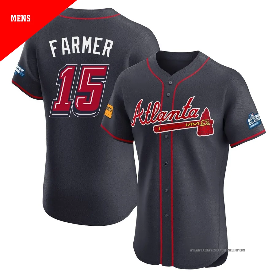 Atlanta Braves ＃15 Kyle Farmer Men's Elite 2025 Speedway Classic Alternate Jersey - Navy