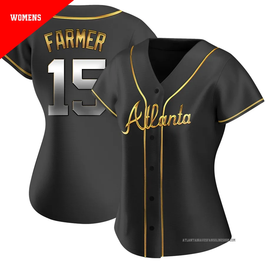 Atlanta Braves ＃15 Kyle Farmer Women's Replica Black en Alternate Jersey - Gold