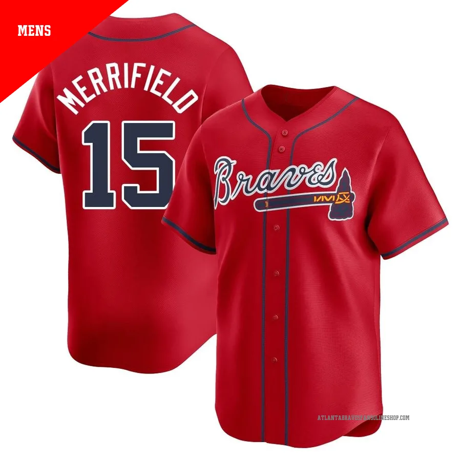 Atlanta Braves ＃15 Whit Merrifield Men's Limited Alternate Jersey - Red