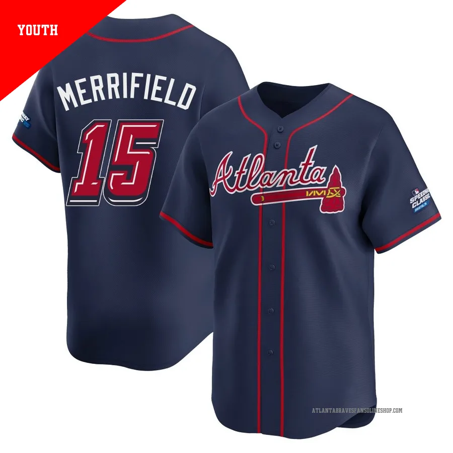 Atlanta Braves ＃15 Whit Merrifield Youth Limited 2025 Speedway Classic Alternate Jersey - Navy