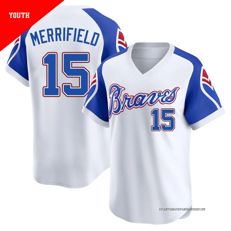 Atlanta Braves ＃15 Whit Merrifield Youth Limited Throwback Cooperstown Collection Jersey - White