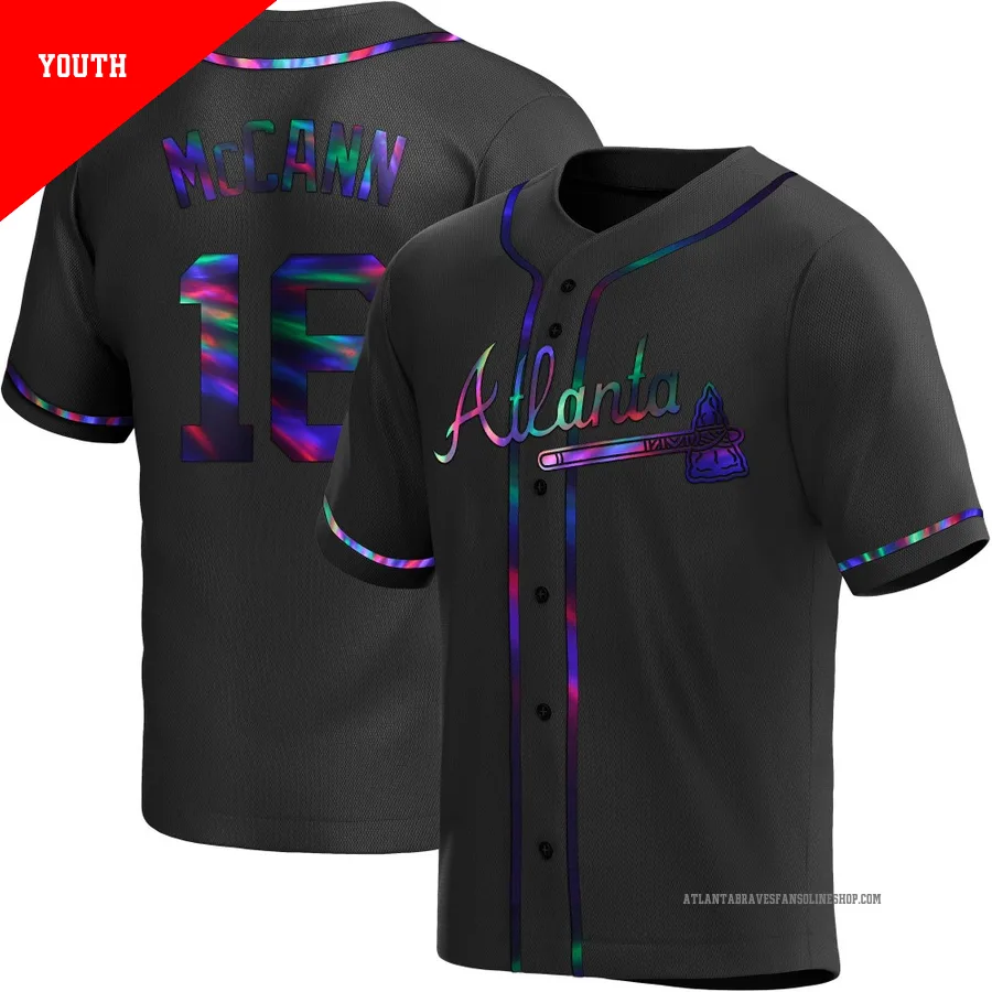Atlanta Braves ＃16 Brian McCann Youth Replica Holographic Alternate Jersey - Black
