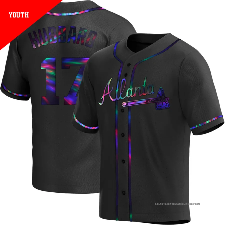 Atlanta Braves ＃17 Glenn Hubbard Youth Replica Holographic Alternate Jersey - Black