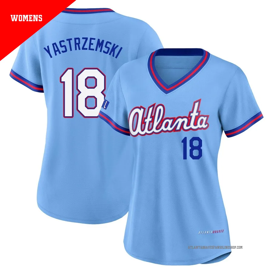 Atlanta Braves ＃18 Mike Yastrzemski Women's Limited Powder 2026 City Connect Stadium Jersey - Blue