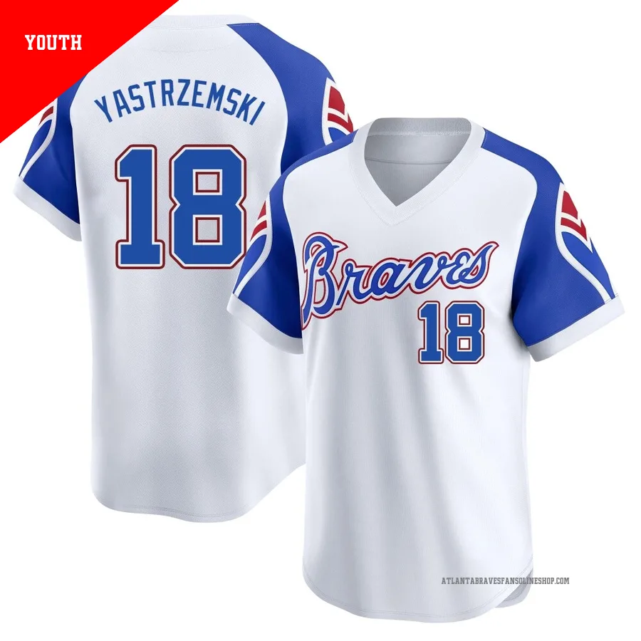 Atlanta Braves ＃18 Mike Yastrzemski Youth Limited Throwback Cooperstown Collection Jersey - White