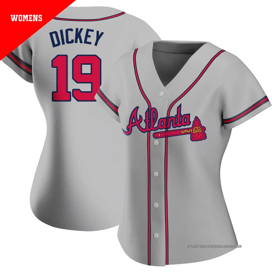 Atlanta Braves ＃19 R.A. Dickey Women's Replica Road Jersey - Gray