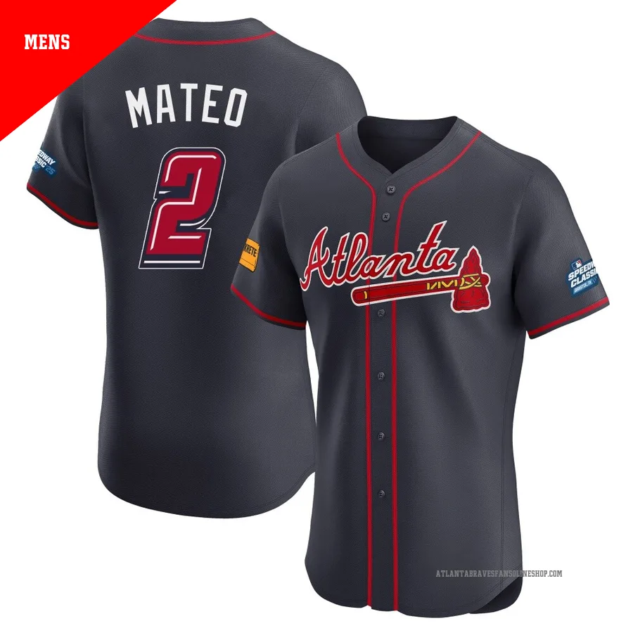 Atlanta Braves ＃2 Jorge Mateo Men's Elite 2025 Speedway Classic Alternate Jersey - Navy