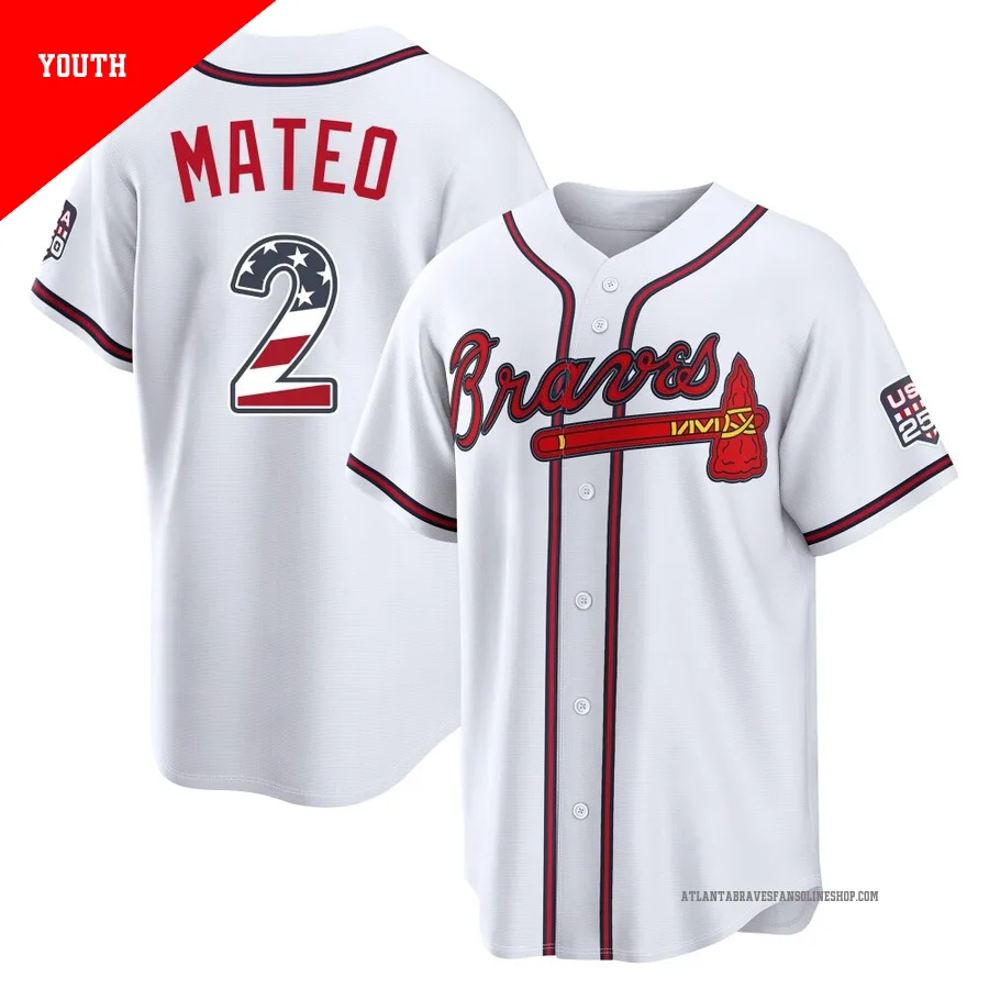 Atlanta Braves ＃2 Jorge Mateo Youth Limited USA 250 Fourth Of July Home Stadium Jersey - White