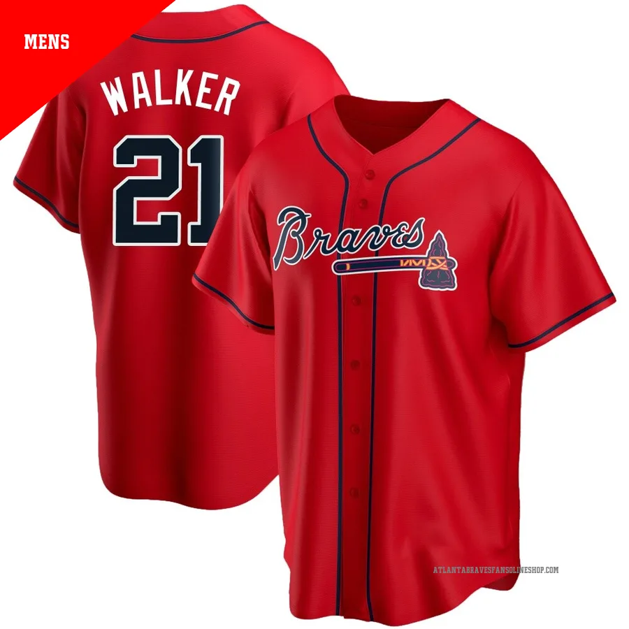 Atlanta Braves ＃21 Josh Walker Men's Replica Alternate Jersey - Red