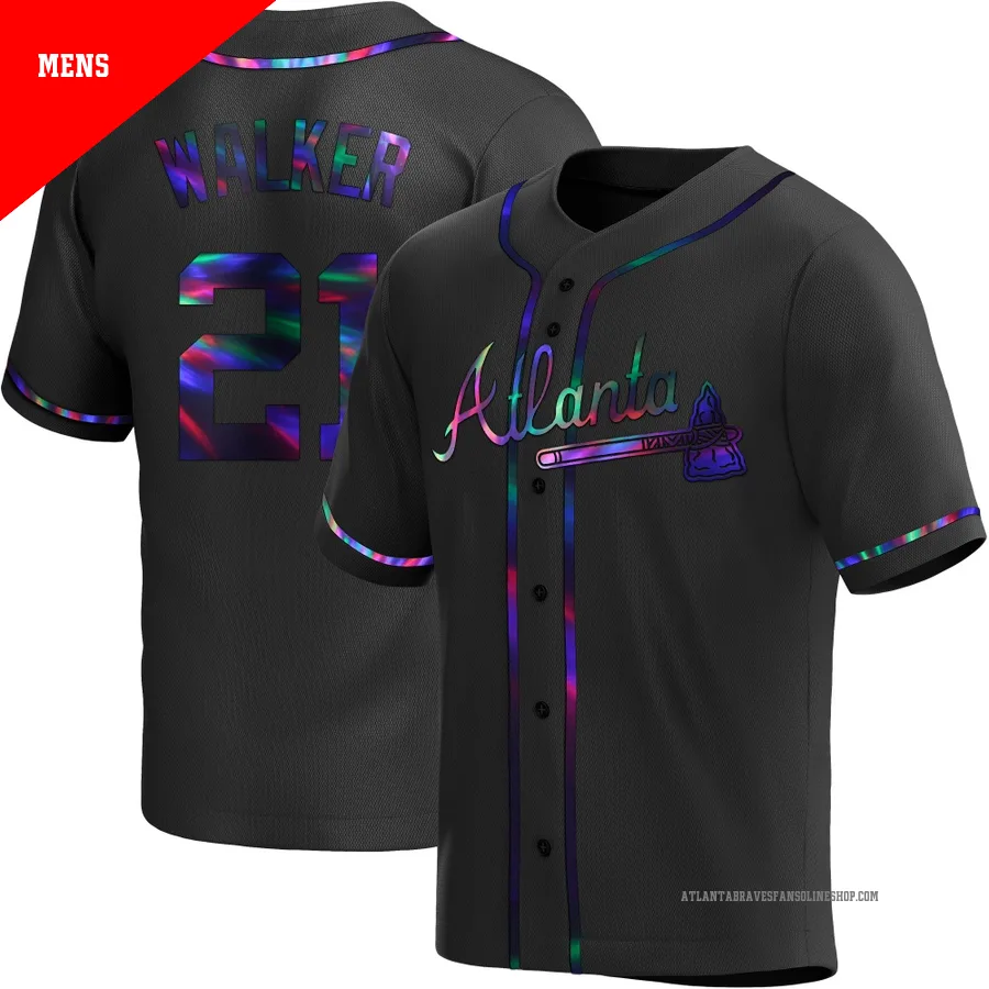 Atlanta Braves ＃21 Josh Walker Men's Replica Holographic Alternate Jersey - Black