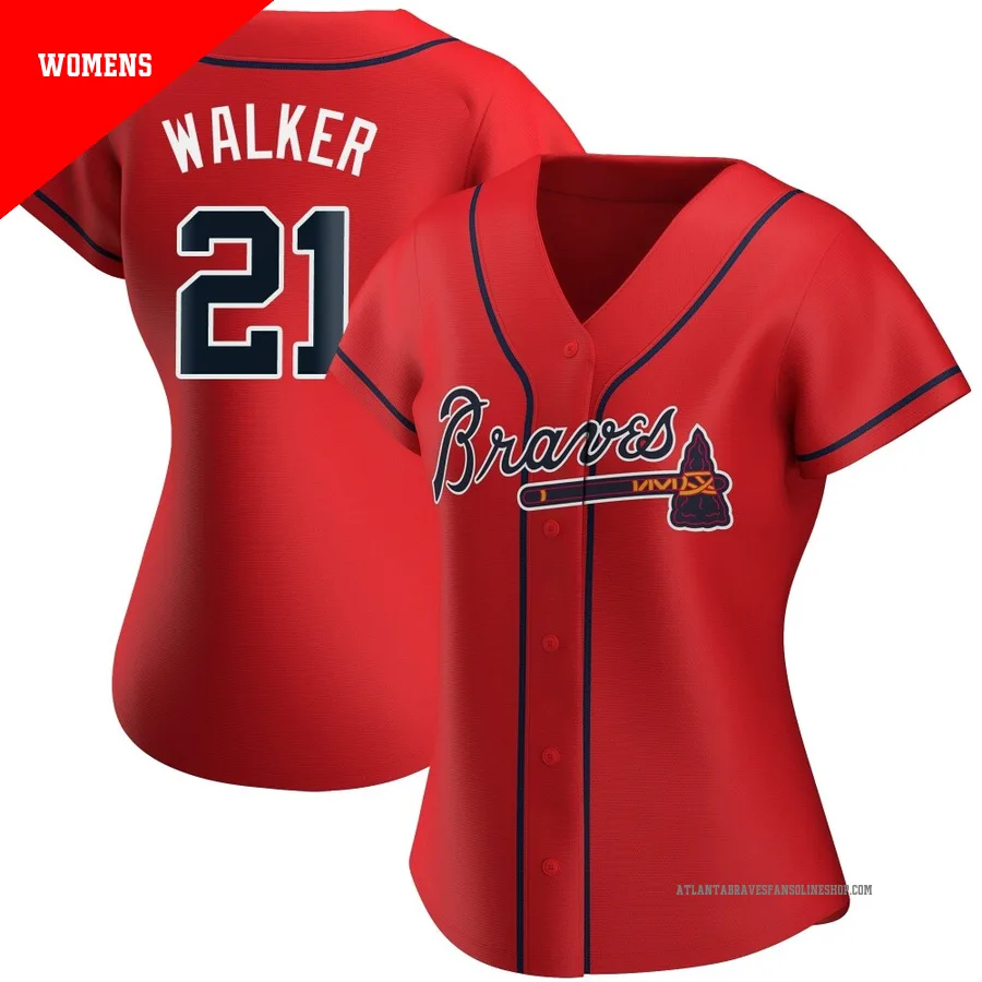 Atlanta Braves ＃21 Josh Walker Women's Authentic Alternate Jersey - Red
