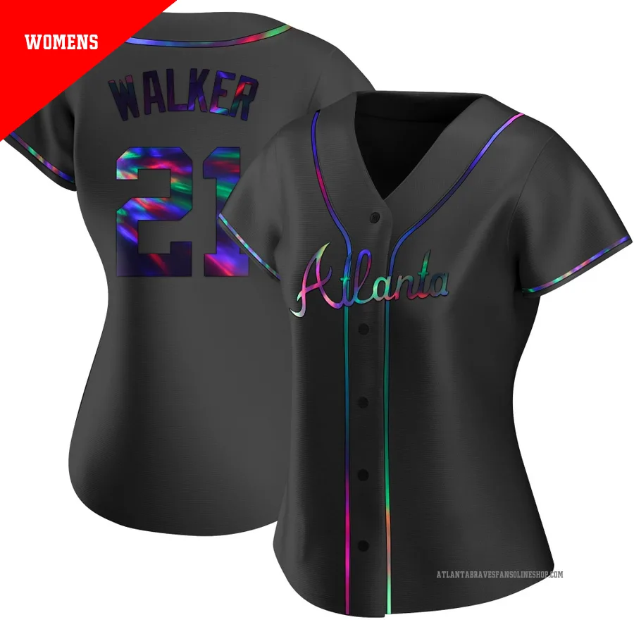 Atlanta Braves ＃21 Josh Walker Women's Replica Holographic Alternate Jersey - Black