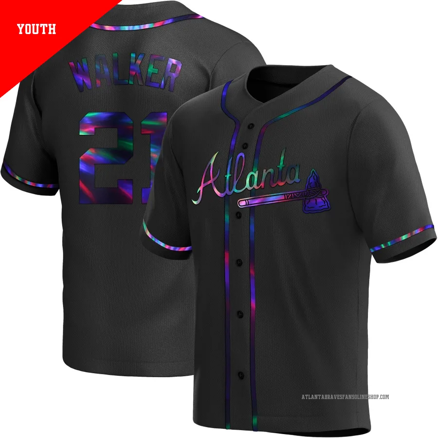 Atlanta Braves ＃21 Josh Walker Youth Replica Holographic Alternate Jersey - Black