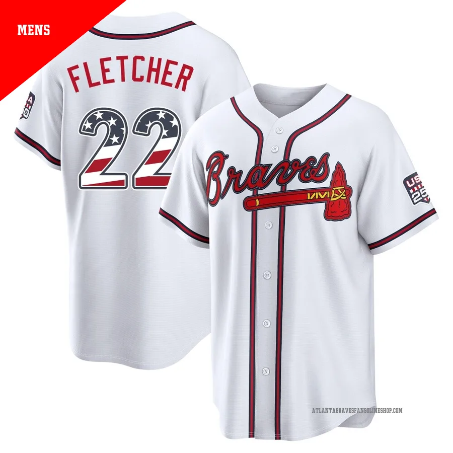 Atlanta Braves ＃22 David Fletcher Men's Limited USA 250 Fourth Of July Home Stadium Jersey - White