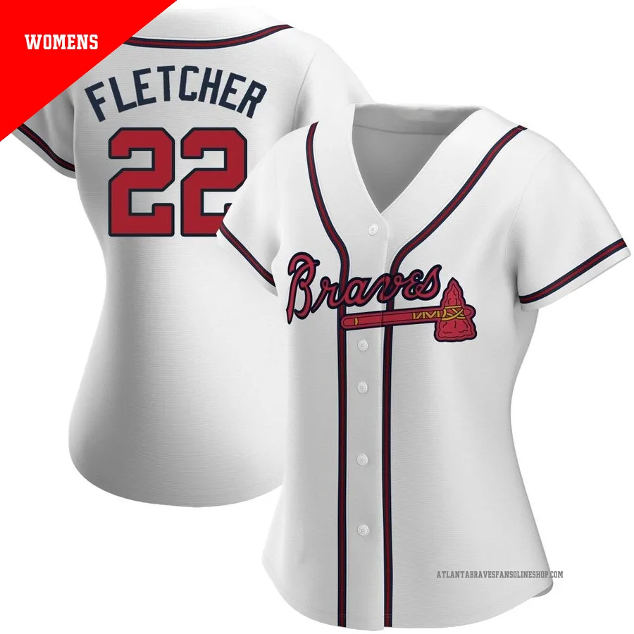 Atlanta Braves ＃22 David Fletcher Women's Authentic Home Jersey - White
