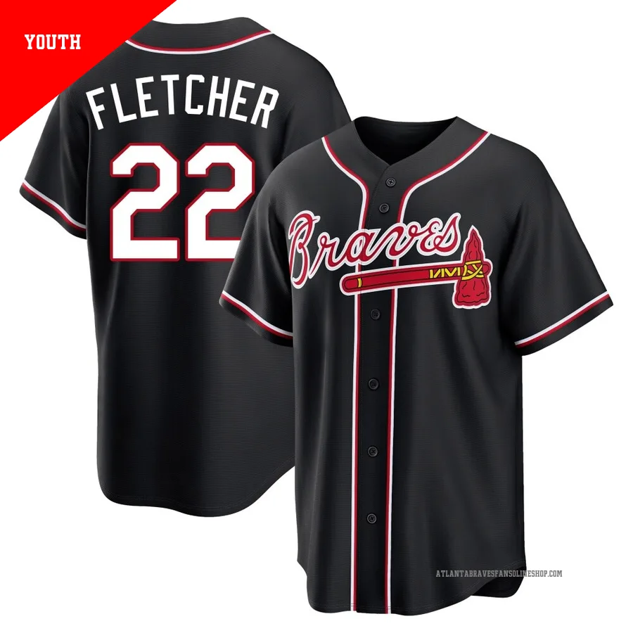 Atlanta Braves ＃22 David Fletcher Youth Replica Fashion Out Jersey - Black