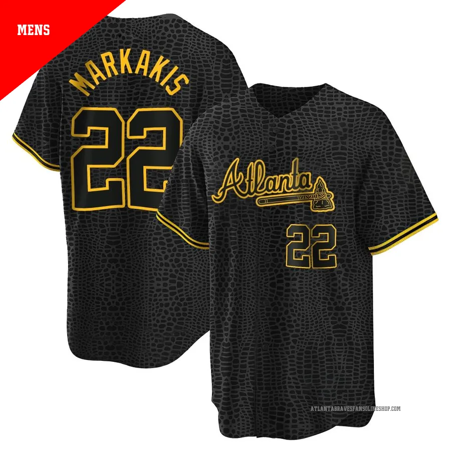 Atlanta Braves ＃22 Nick Markakis Men's Replica Snake Skin City Jersey - Black