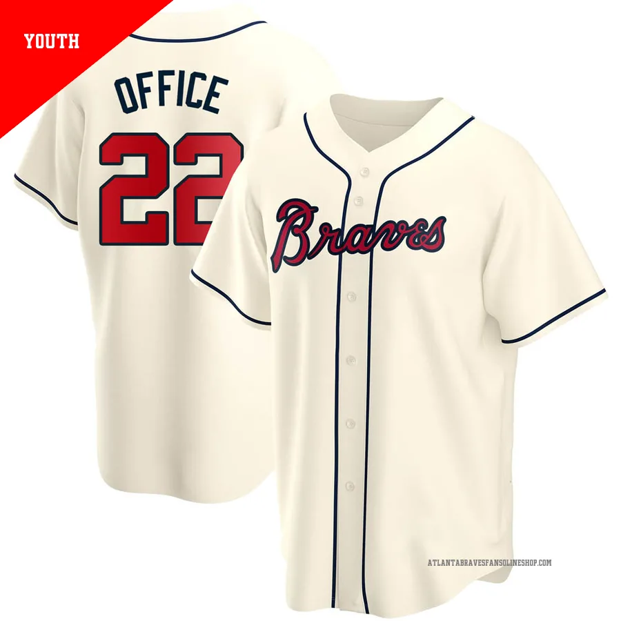 Atlanta Braves ＃22 Rowland Office Youth Replica Alternate Jersey - Cream