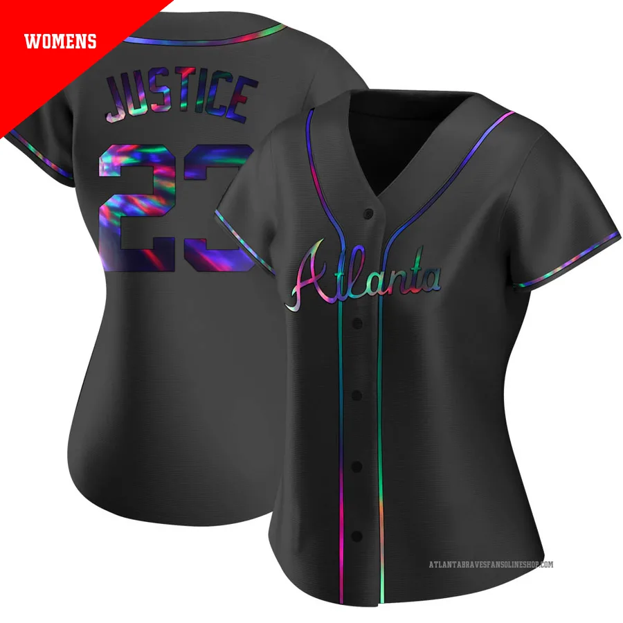 Atlanta Braves ＃23 David Justice Women's Replica Holographic Alternate Jersey - Black