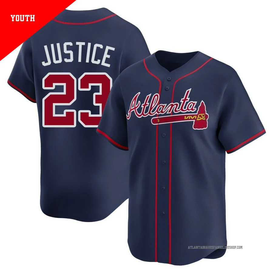 Atlanta Braves ＃23 David Justice Youth Limited Alternate Jersey - Navy
