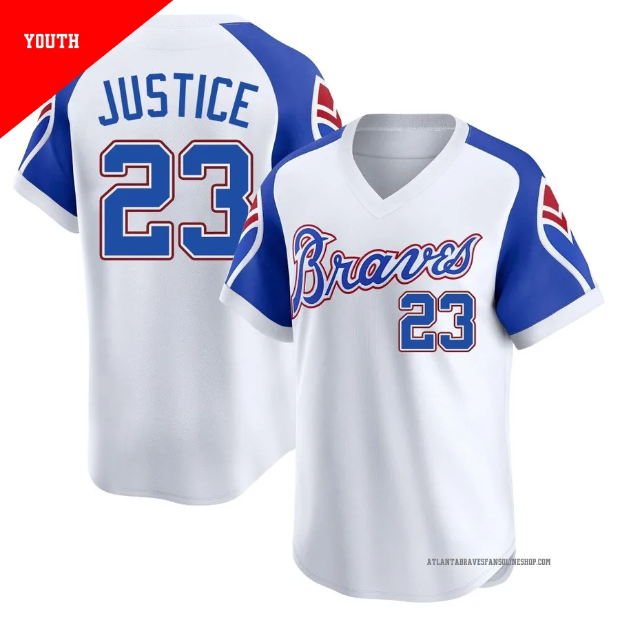 Atlanta Braves ＃23 David Justice Youth Limited Throwback Cooperstown Collection Jersey - White